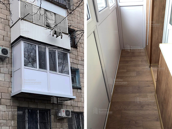 Остекление балкона 3.0х0,8 м от плиты до плиты с отделкой под ключ в  Волгограде